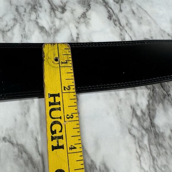 EXPRESS Wide Patent Leather Belt Black Self Covered Buckle S Pinup Retro VTG - Picture 6 of 8